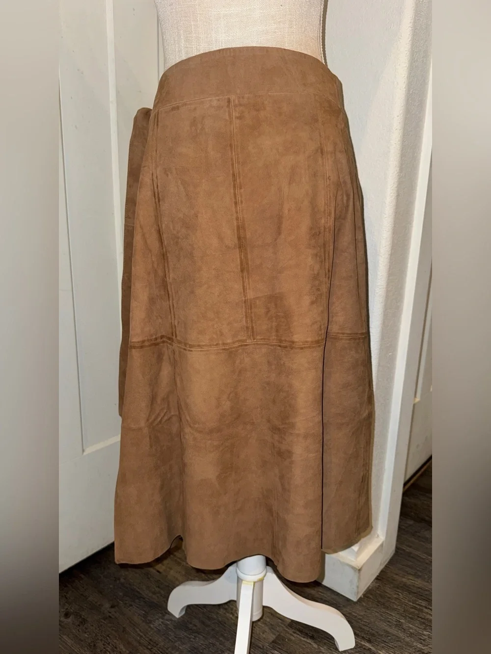 Porter Rd Genuine Goat Leather Suede Wrap Midi Skirt Brown L
